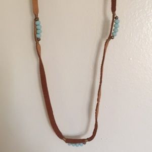 Turquoise beads and leather necklace